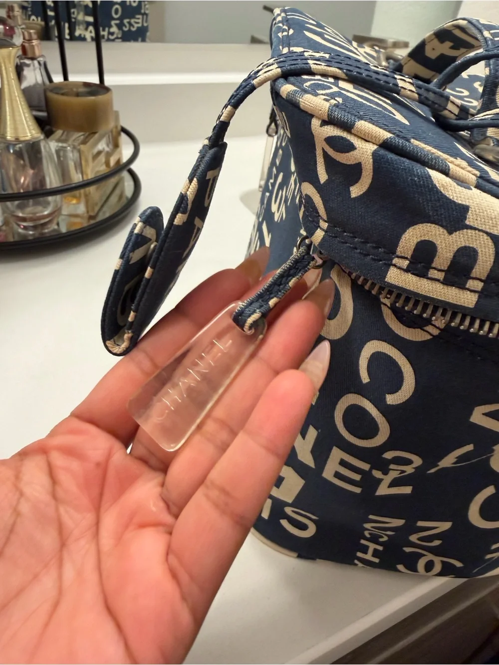 CHANEL Navy and Cream Logo Canvas Vanity Case